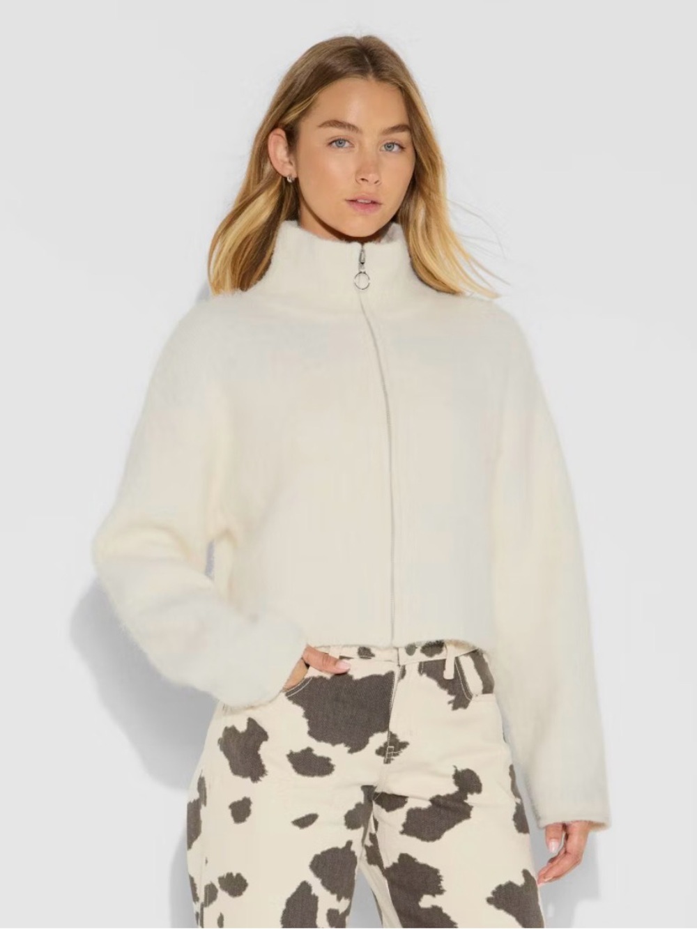 wild fable Cream Fuzzy Zip Front Sweater Jacket